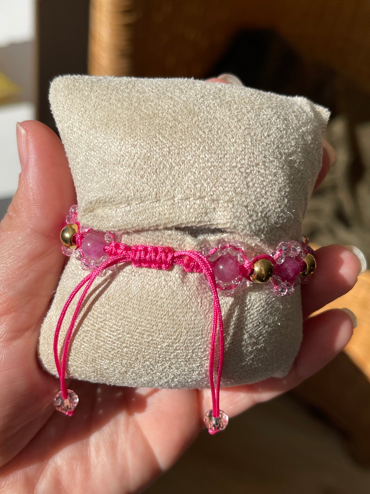 Pink Tourmaline Flower Bracelet For Women, Handmade.
